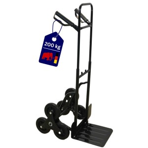Schwarze PROREGAL Treppensackkarre ODIN mit Hartgummi-Reifen, Tragkraft 200 kg.
