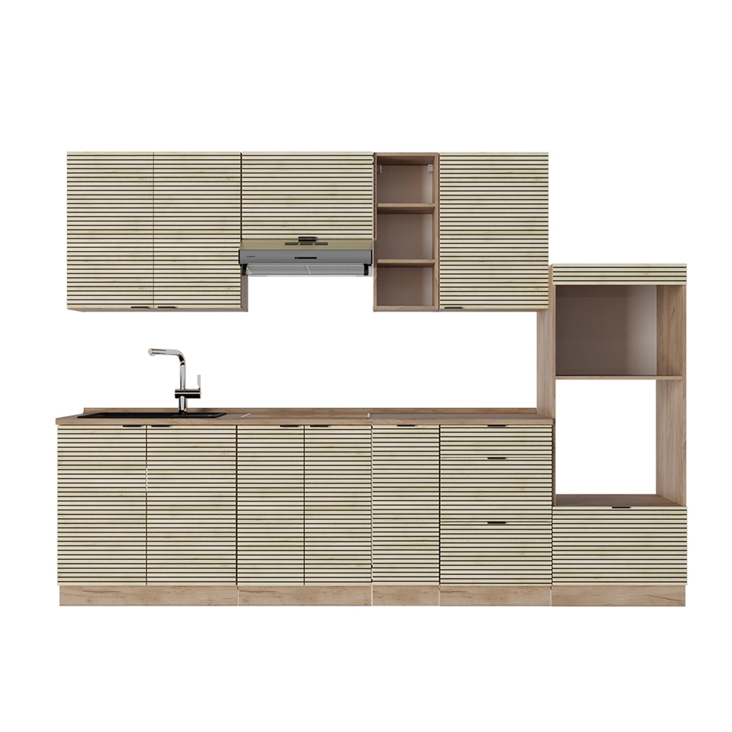 Vicco Fame-Line Küchenzeile Eiche Paneel/Goldkraft Eiche 280 cm AP Eiche günstig online kaufen