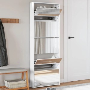vidaXL Schuhschrank mit Spiegel 5 Fächer Hochglanz-Weiß 63x17x169,5 cm 3228282