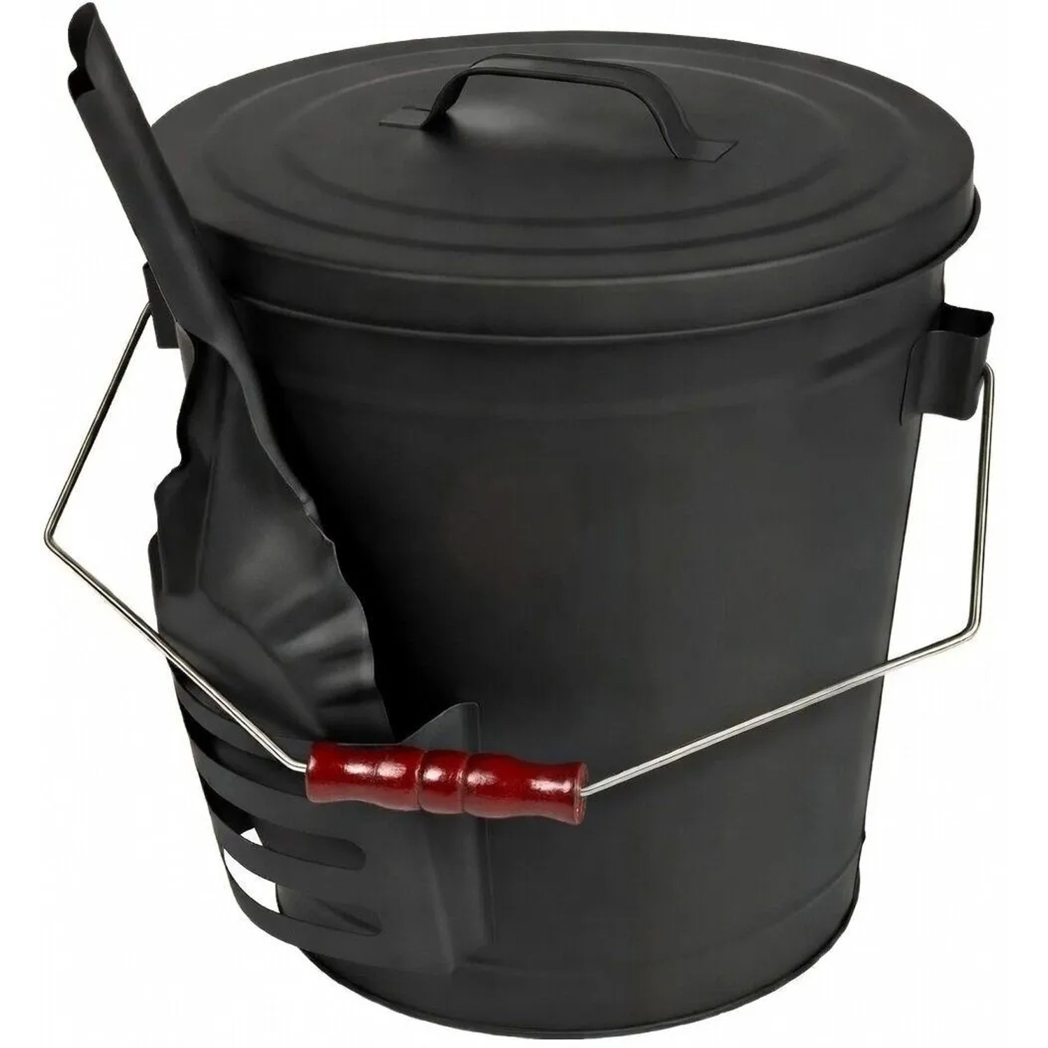 BLACK OAK Ascheeimer STROMBOLI 20L mit Deckel, Schaufel und Edelstahlbügel Silber – Großer Aschebehälter aus Metall für ...