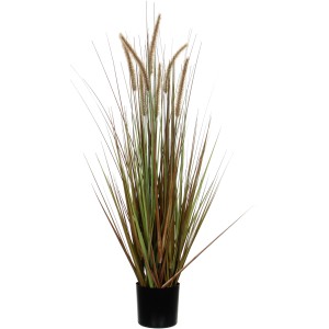 Mica Decorations Kunstpflanze Federgras Dogtail, 120cm hoch, grüne Halme mit braunen Federn im schwarzen Topf.