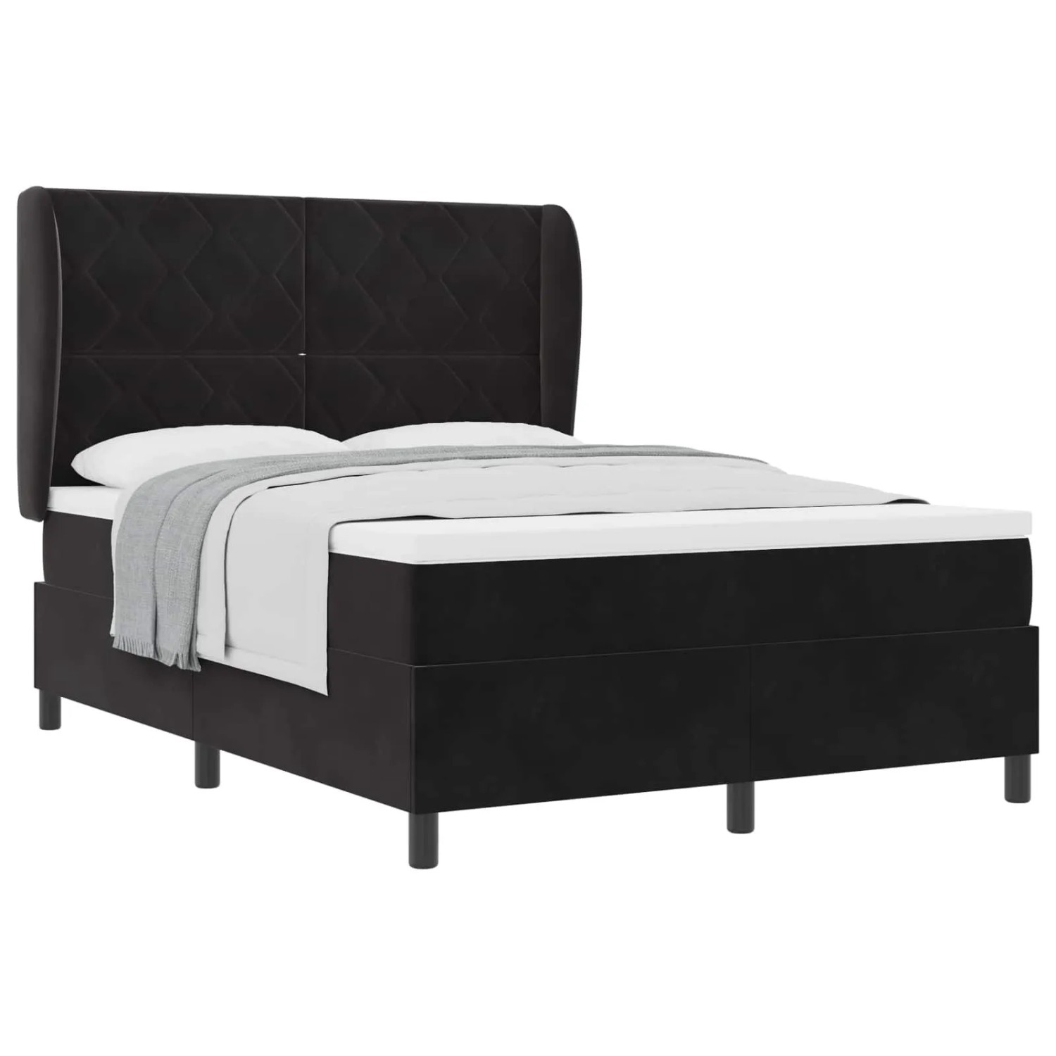 vidaXL Boxspringbett mit Matratze Schwarz 190 x 140 cm Polyester 3340978