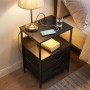 Relaxdays Beistelltisch MDF Eisen Vlies Schwarz LED USB-Anschluss Dimmbar 60 cm x 40 cm x 30 cm_2