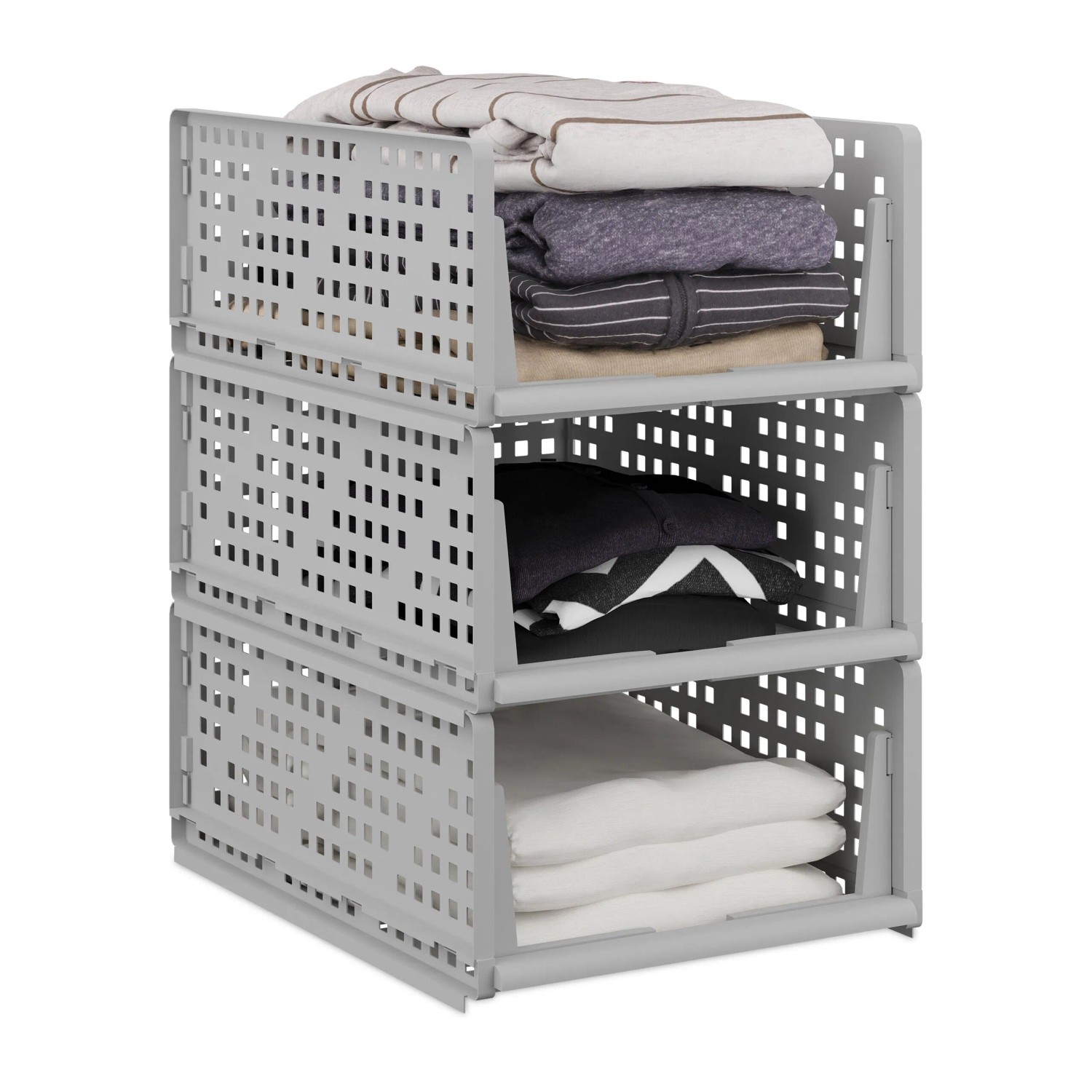 Relaxdays Schrank Organizer Kunststoff Grau Stapelbar 3er Set 18 x 33,5 x 43,5 cm 650 g