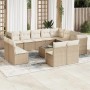 Beige 13-tlg. Garten-Sofagarnitur aus Poly Rattan mit Kissen für Terrasse & Garten.