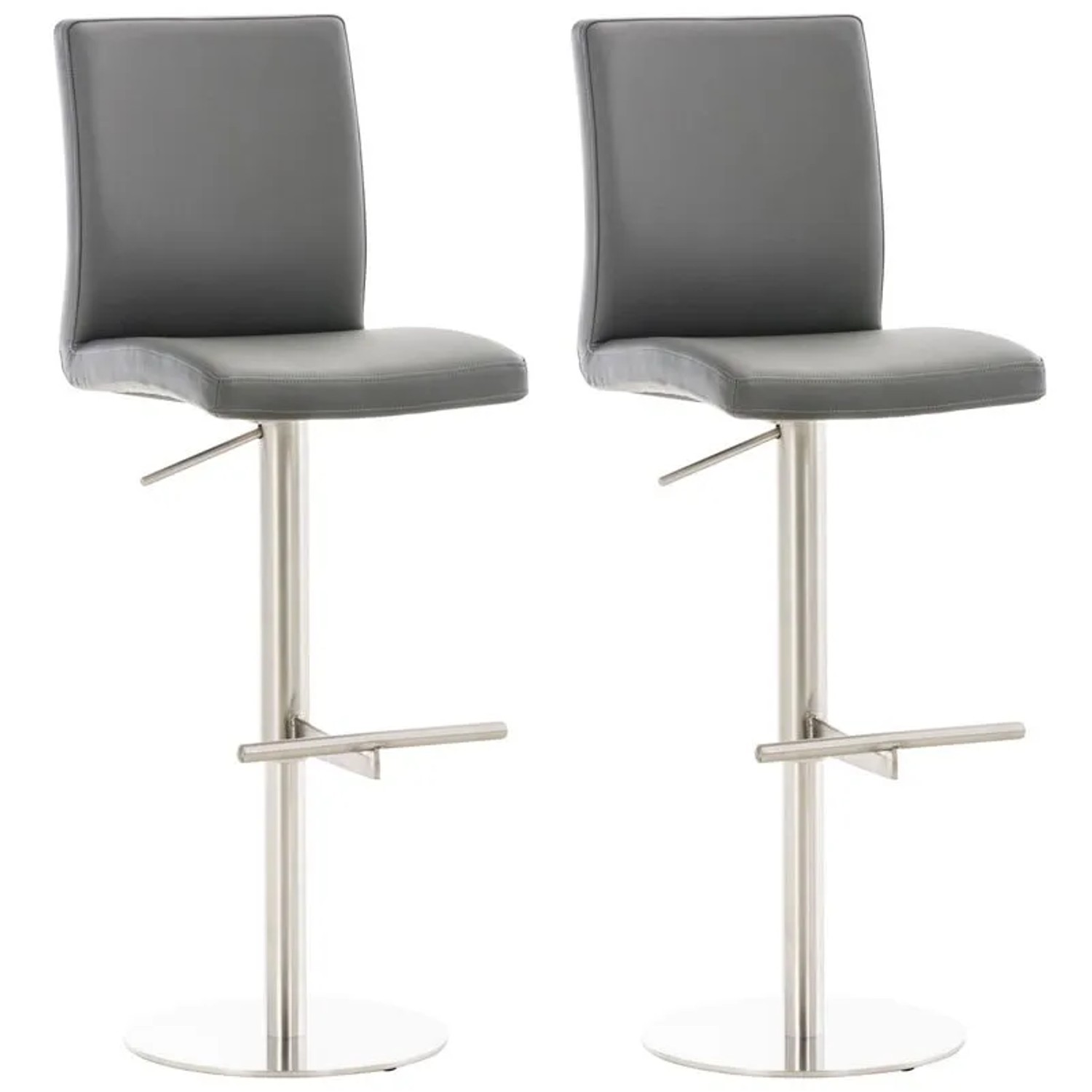CLP 2er Set Barhocker Cadiz Kunstlederbezug Grau/Edelstahl