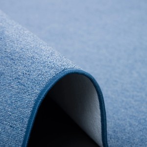 Blauer Snapstyle Feinschlingen Velour Teppich Strong, Detailansicht der Textur und Kettelung.
