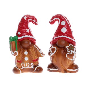 2 Lebkuchen-Wichtel, braun-rot, 16 cm, Weihnachtsdeko mit Stern und Geschenk.