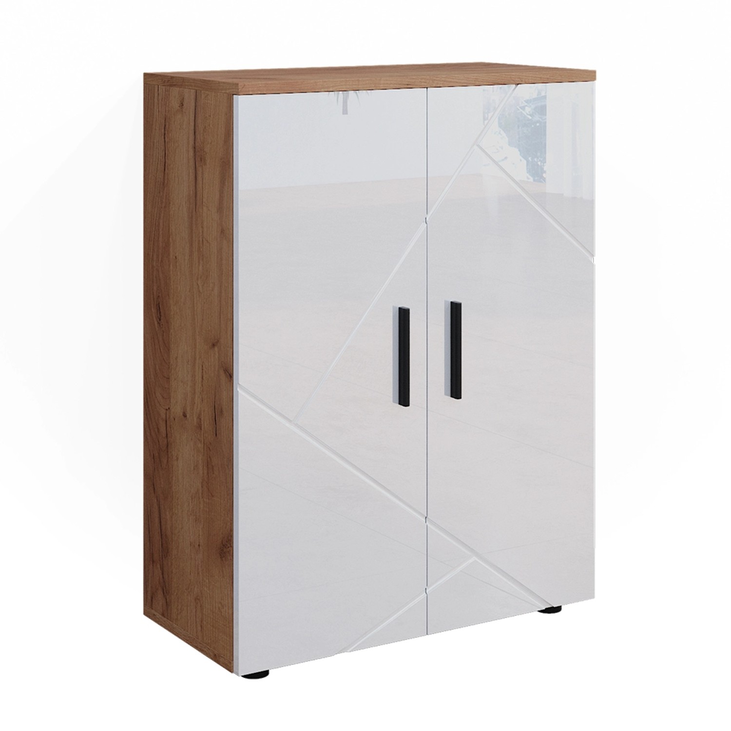 Thumbnail - Vicco Midischrank Irma Goldkraft Eiche/Weiß Hochglanz 60 x 81 cm