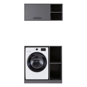 Anthrazit Hauswirtschaftsraum Möbel-Set mit Hängeschrank, Unterschrank für Waschmaschine und Regalfächern. Ideal für Wäsche.