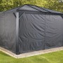 Sojag Vorhang-Set für Pavillon Ventura 10x14, Komplettansicht mit geschlossenen, grauen Vorhängen.