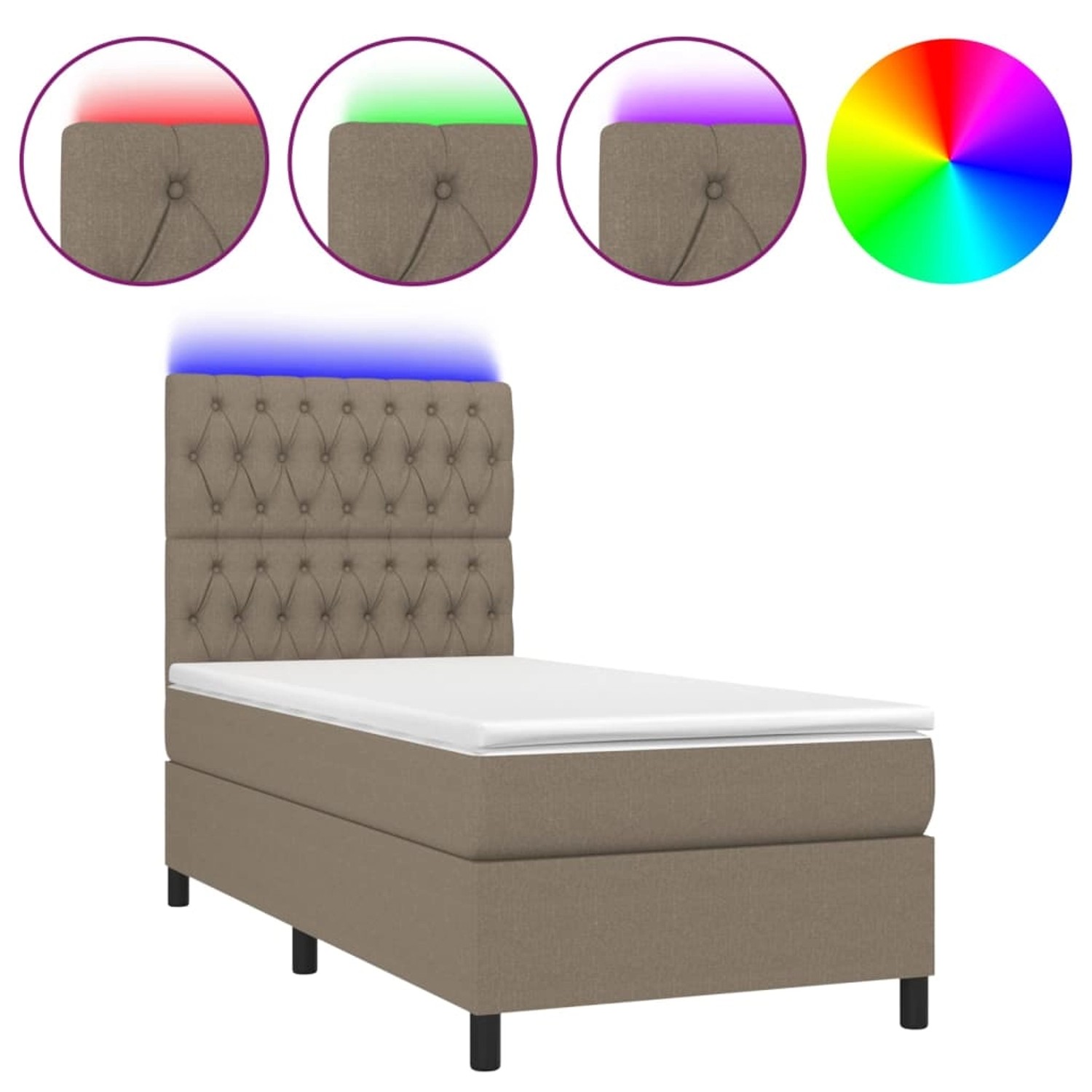 vidaXL Boxspringbett mit Matratze & LED Taupe 100x200 cm Stoff 3135097 günstig online kaufen