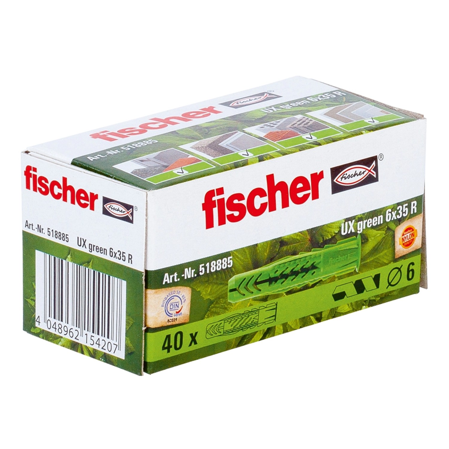 Fischer Universaldübel UX 6x35 R Green, 40 Stück im Karton. Universaldübel für sichere Befestigungen.