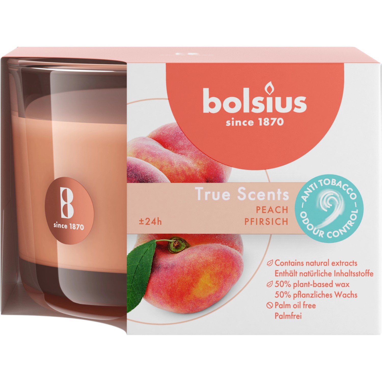 Bolsius Duftglas True Scents Medium Ø 9 cm x 6,3 cm Pfirsich