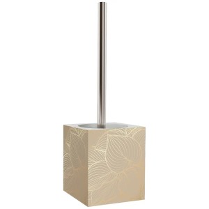 SANILO WC-Bürste Hosta, Teil des Badhelfer Sets, mit goldenem Blattmuster und Edelstahlgriff.