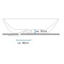 Skizze der freistehenden Badewanne Roma Plus 2.0 mit Siphon und Abflussdetails.