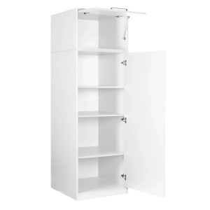 Weißer Inter Link Mehrzweckschrank L-Studio, Türen offen, mit Einlegeböden. Für Waschküche und Hauswirtschaftsraum.