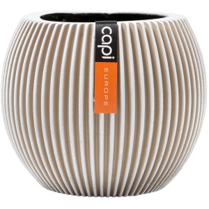 Capi Pflanztopf Groove Kugel, elfenbeinfarben, 18x15 cm. Strukturierter Übertopf für Innenräume.