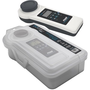 PoolLab Pooltester mit Messgerät und Aufbewahrungsbox für professionelle Wasseranalyse.