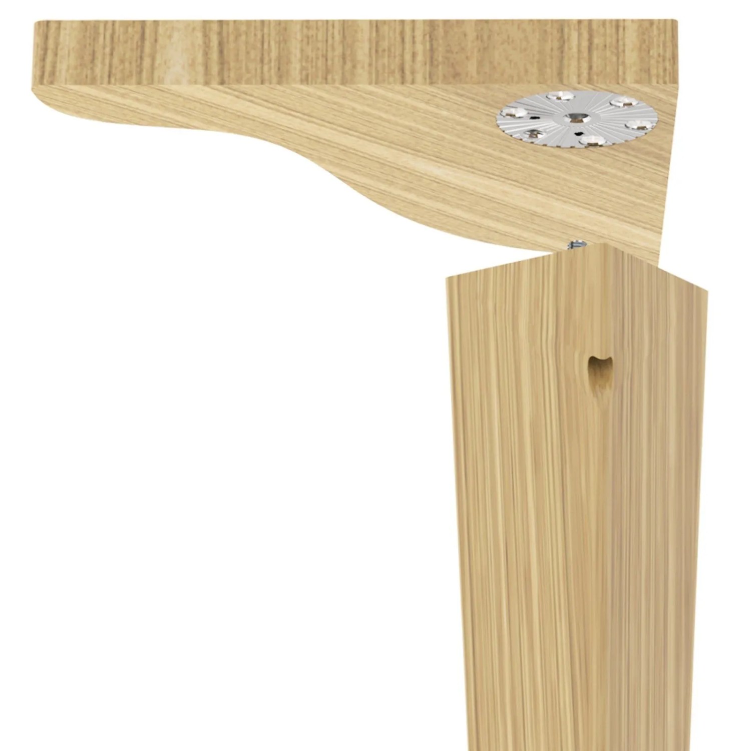 SOTECH WEKA Tischbeinverbinder aus Metall für eckige Holz-Tischbeine, stabil und justierbar, an Möbelrahmen befestigt.