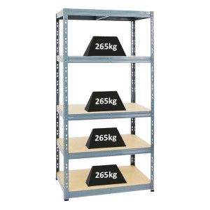 Graues PROREGAL Schwerlastregal Tiger mit 5 Ebenen, Fachlast 265 kg, ideal für Werkstatt & Garage.