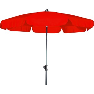 Roter Doppler Balkonschirm Sunline, Ø 200 cm mit Knickfunktion für flexible Beschattung.