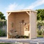 Karibu Grillpavillon/Snackautomaten-Unterstand aus Holz mit Rück- und Seitenwänden im Garten.