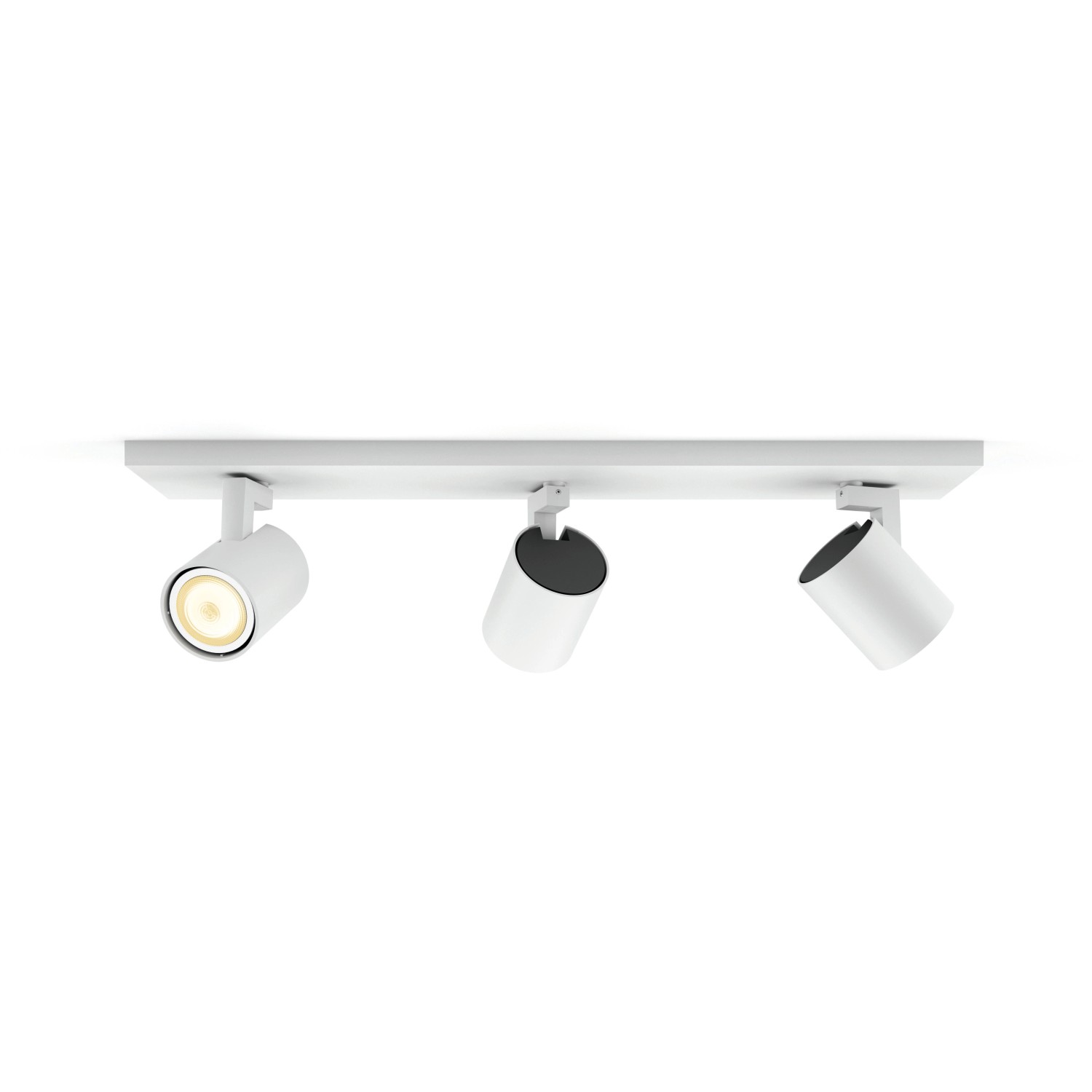 Weißer Philips Hue LED Spot Runner, 3-flammig, mit Dimmer für flexible Beleuchtung.