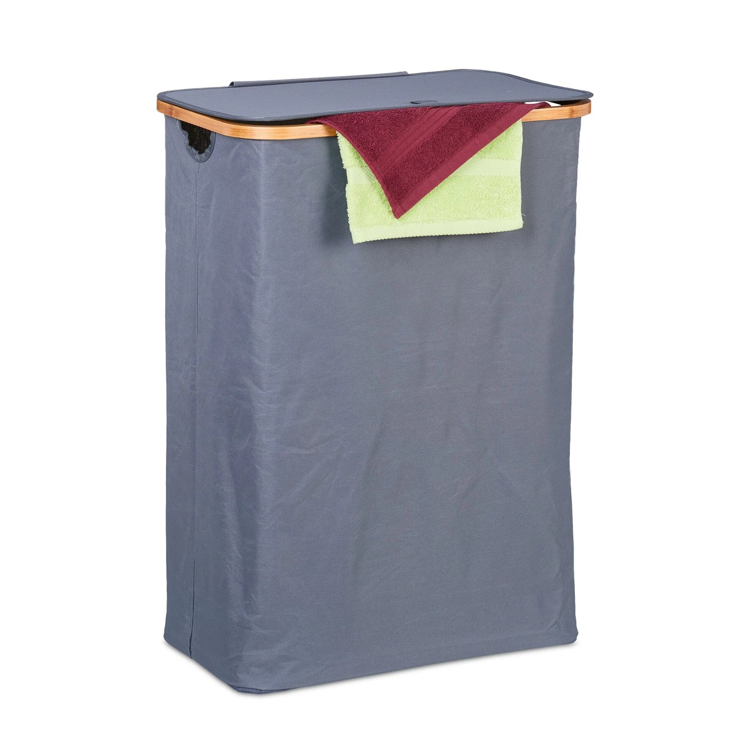 Relaxdays Wäschekorb Bambus Polyester Grau Natur Faltbar mit Deckel 75 cm x 54 cm x 34 cm 1,3 kg