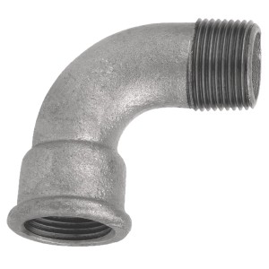 Verzinkter Kirchhoff Bogen 90° mit Innen- und Außengewinde (1/2 Zoll) für Temperguss-Fittings.