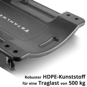 Schwarzes STAHLWERK Kfz-Rollbrett aus robustem HDPE-Kunststoff, 500 kg Traglast, für Wartung & Reparatur.