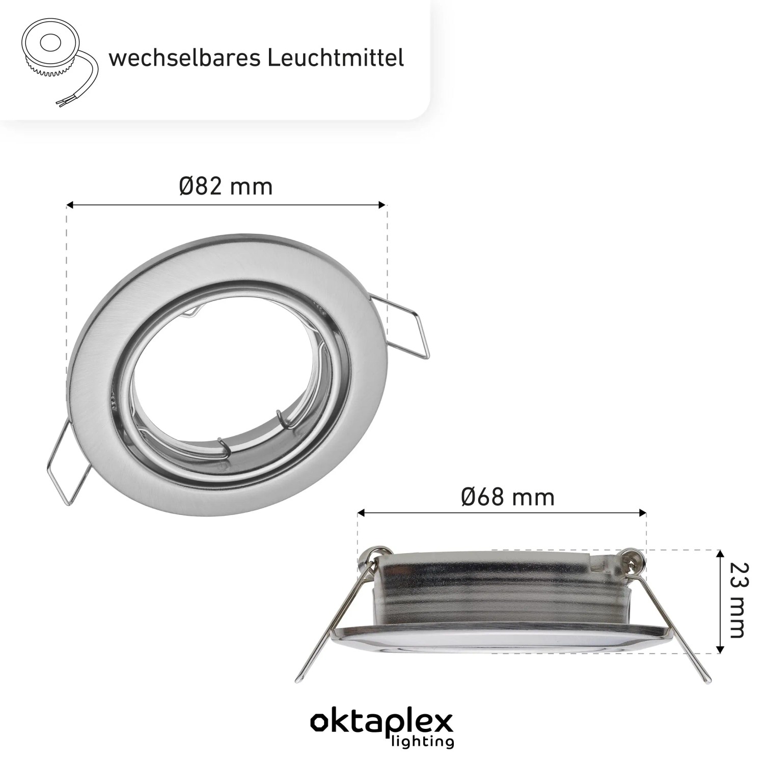 Oktaplex Dijon Einbaurahmen 12er Set, schwenkbar, für 50mm LED Module, Edelstahl gebürstet.