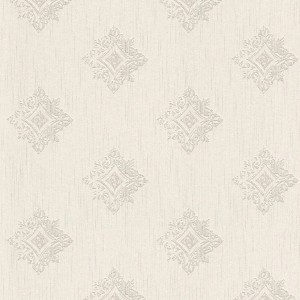 Barock Tapete in Beige und Grau mit Ornamenten, matte Textiloptik für Wohnräume.