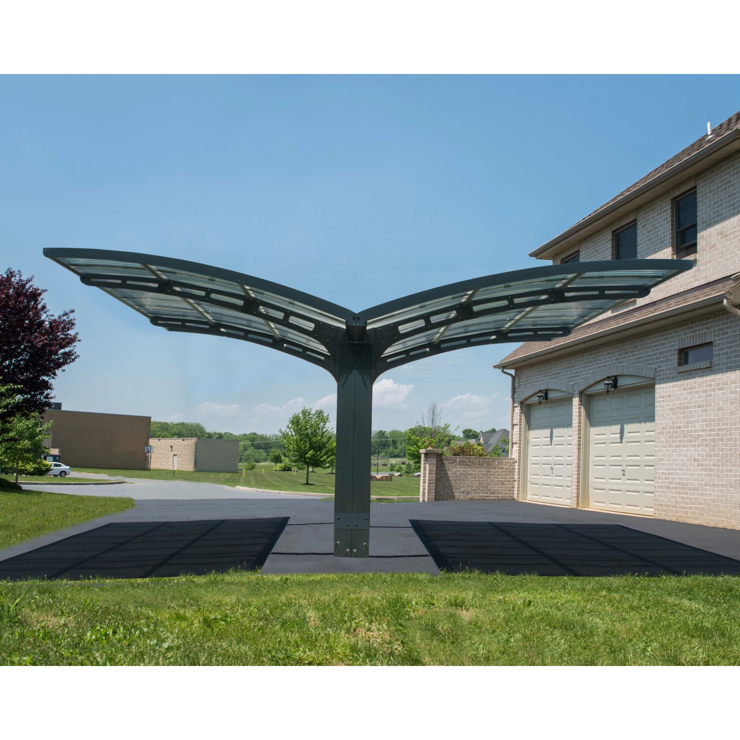 Palram Canopia Doppelcarport Arizone Double Wave mit gebogenem Dach und Aluminiumrahmen.