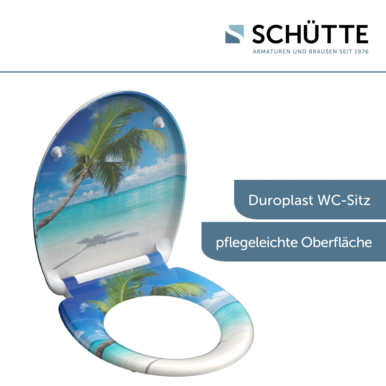 Schütte WC-Sitz Carribean mit Strandmotiv, Absenkautomatik und Schnellverschluss.