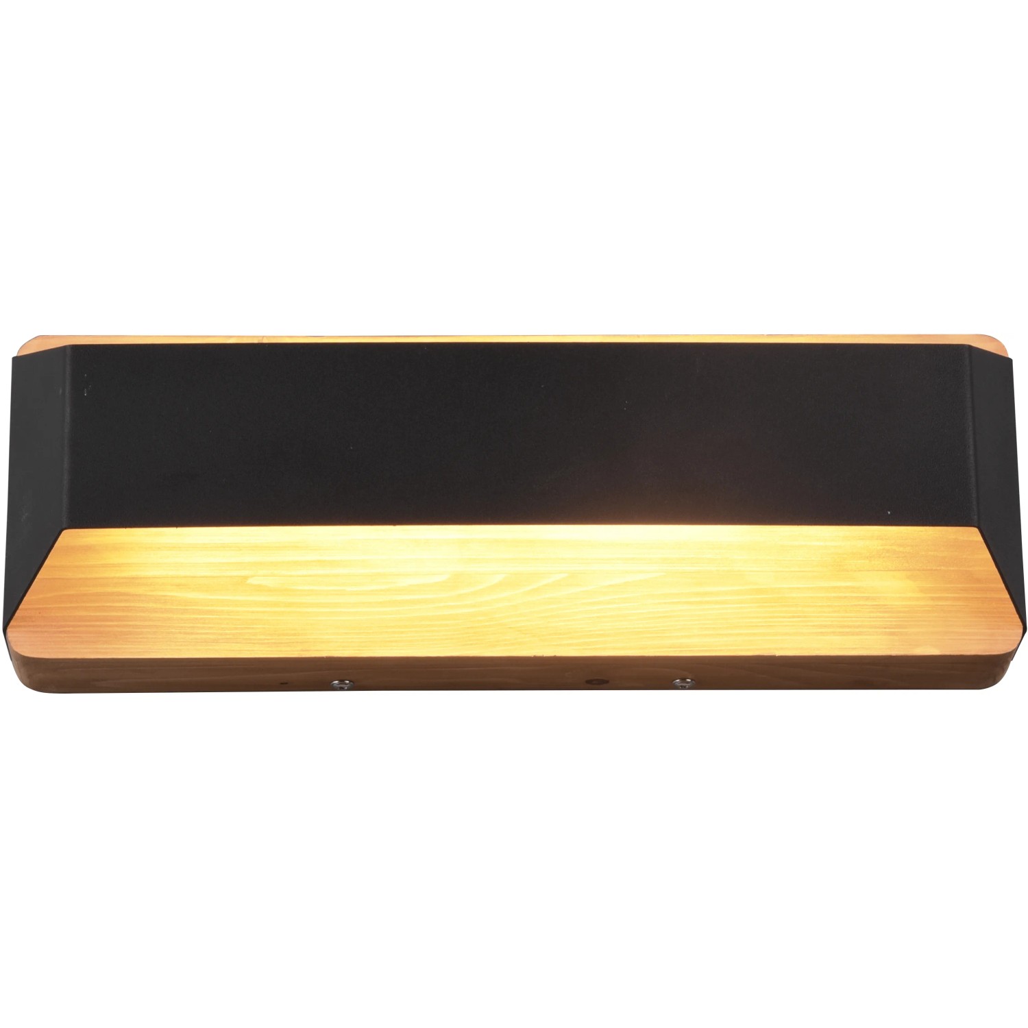 Moderne LED-Wandleuchte Arino in Schwarz matt und Holzoptik für Wohn- und Schlafzimmer.