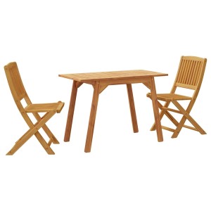 3-teiliges Balkon-Set aus Akazienholz: Tisch und zwei Klappstühle für Garten oder Terrasse.