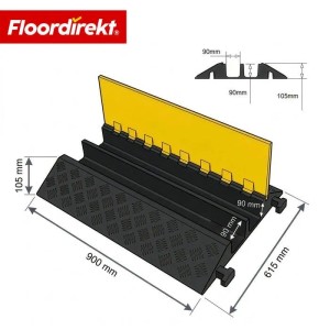 Floordirekt Kabelbrücke Torus, 2-Kanal Kabelschutz, bis 20t belastbar, mit gelber Klappe.