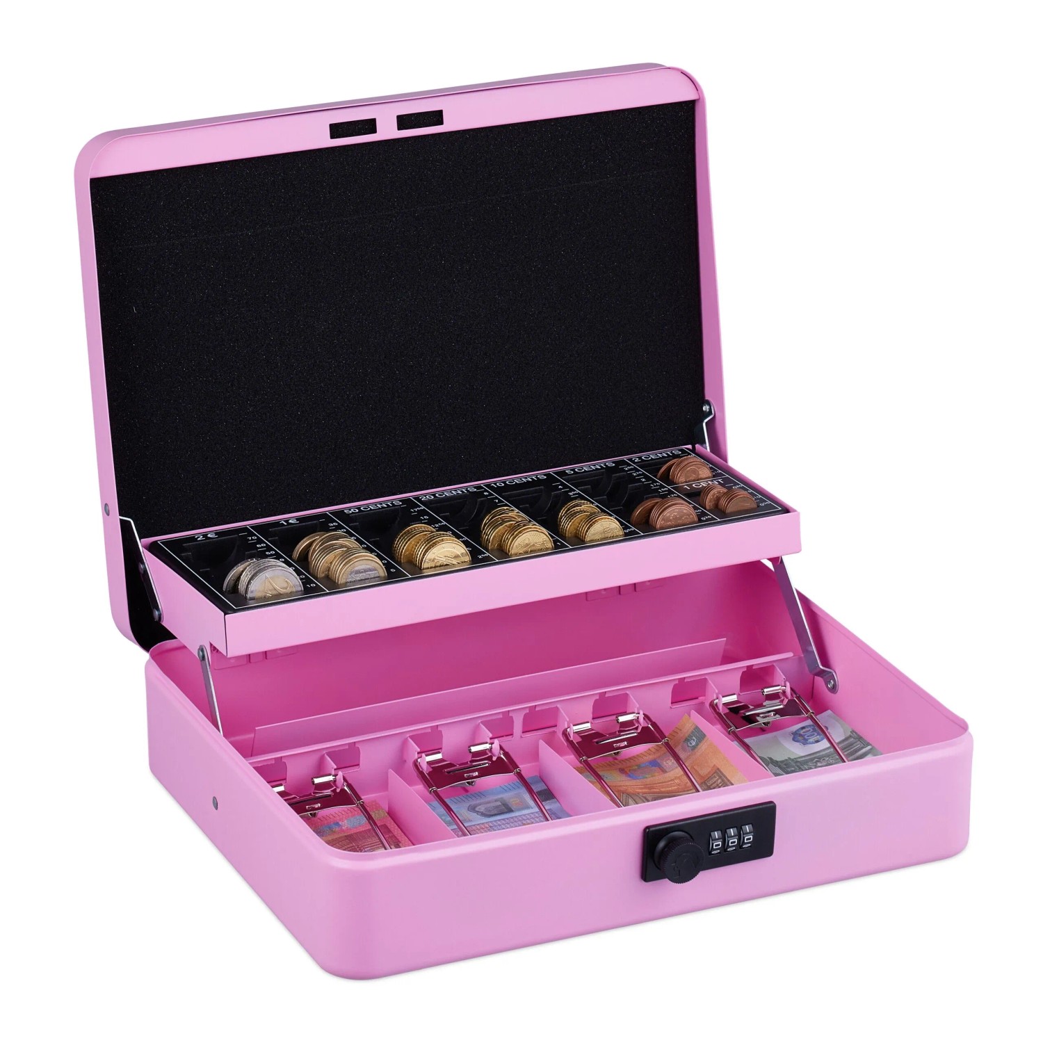 Relaxdays Geldkassette Eisen Pink Zahlenkombination 8,5 cm x 30,5 cm x 25 cm 2 kg