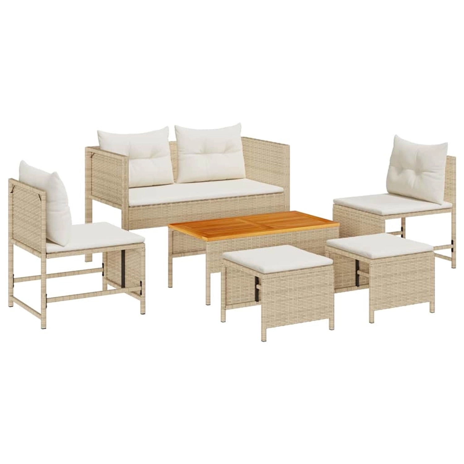 vidaXL Garten-Sofa-Set 6-Tlg Beige Creme Poly Rattan 4104703 günstig online kaufen