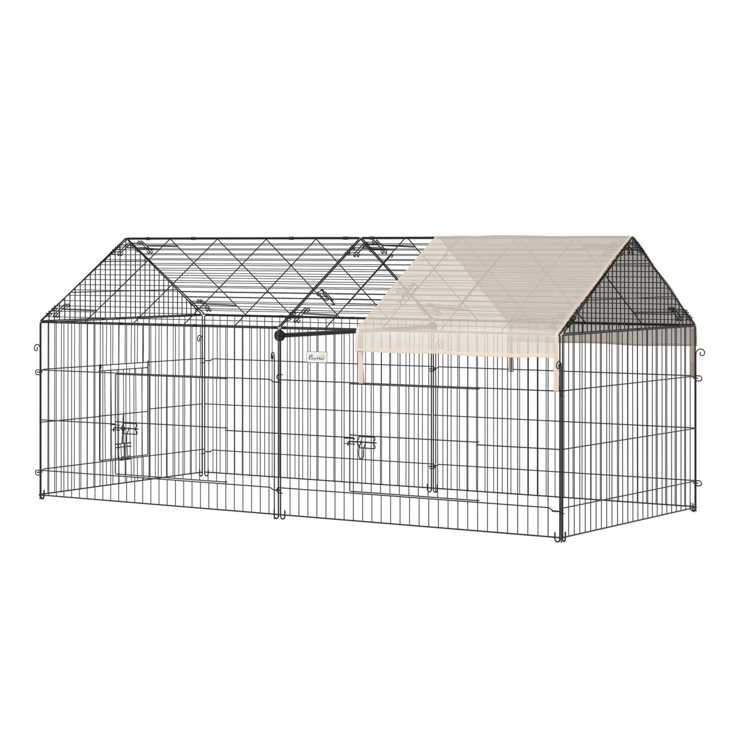 PawHut Freigehege Laufgitter mit Abdeckung Stahl 220 x 103 x 103 cm Beige
