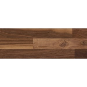 Living by Haro Parkett Nussbaum, Schiffsboden versiegelt, Detailansicht des dunklen Holzbodens.