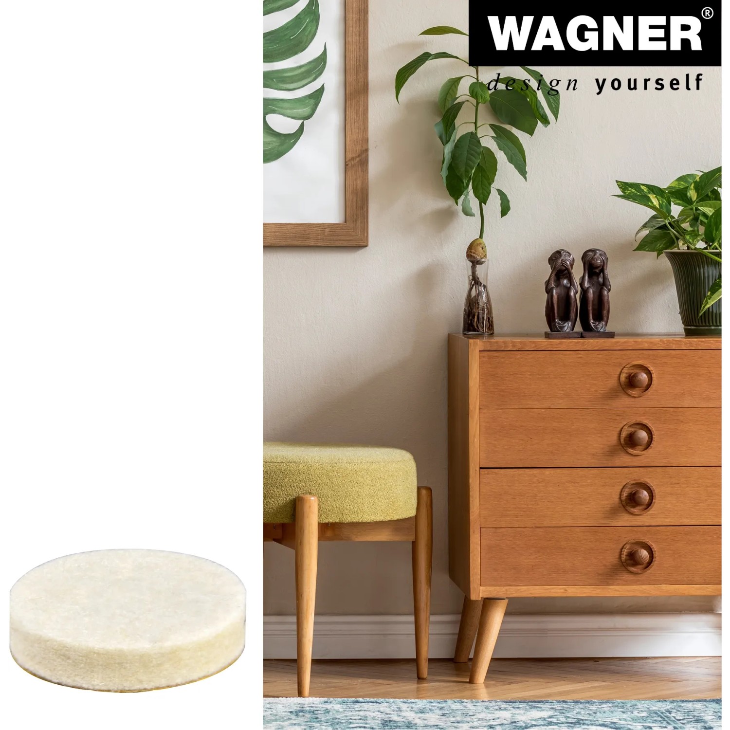 Wagner Filzgleiter, selbstklebend, Ø 30mm, 8er-Set, weiß. Möbelgleiter für empfindliche Oberflächen.