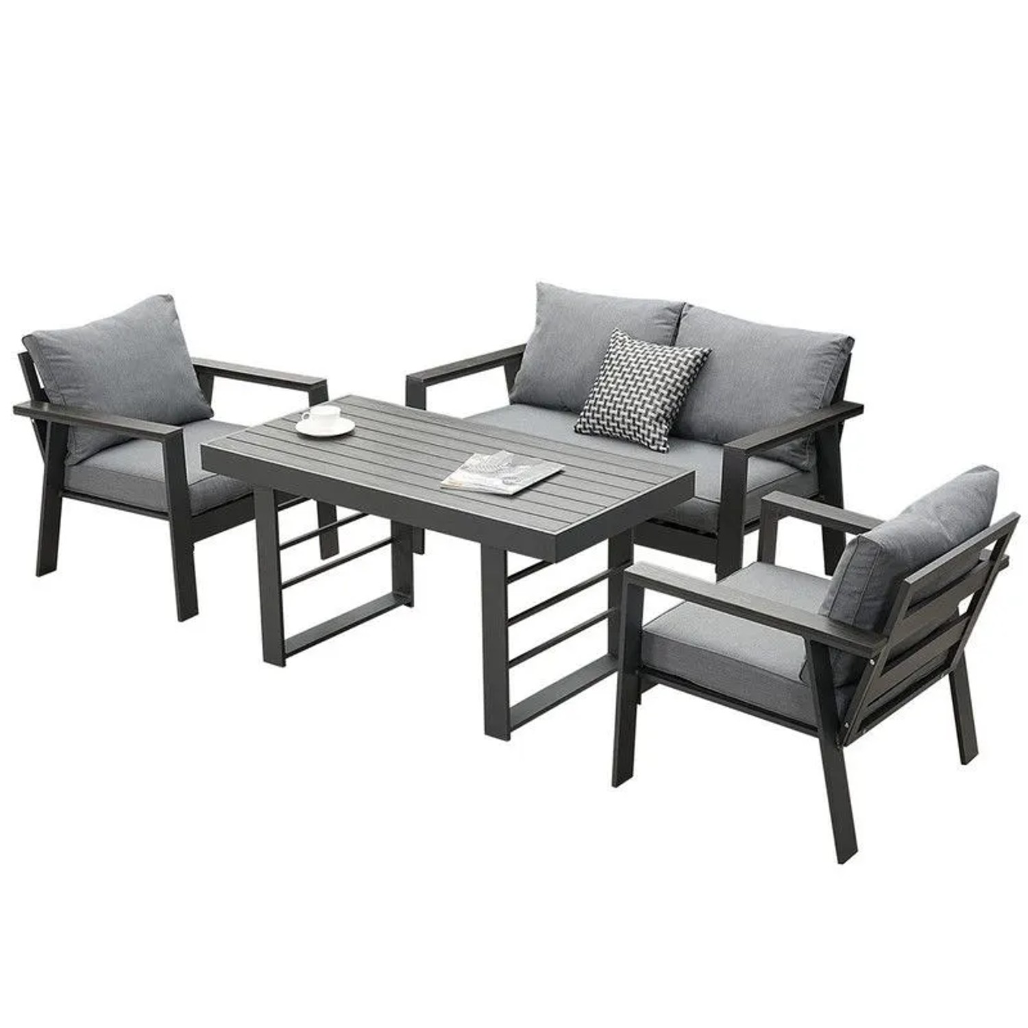 MeXo Aluminium Dining Lounge Outdoor mit Esstisch für 4 Personen Grau günstig online kaufen