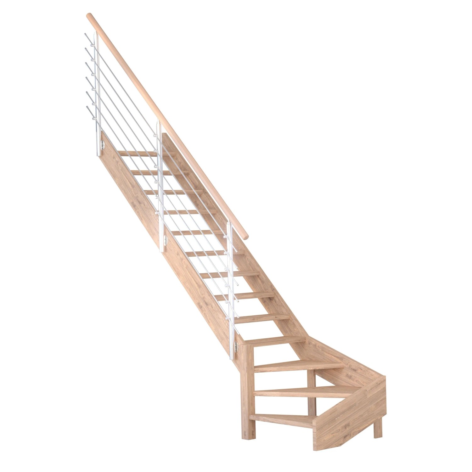 Treppe Mykonos Pro Eiche Gew. L 90 cm Holz-Edelstahl-Geländer Weiß FSC® günstig online kaufen