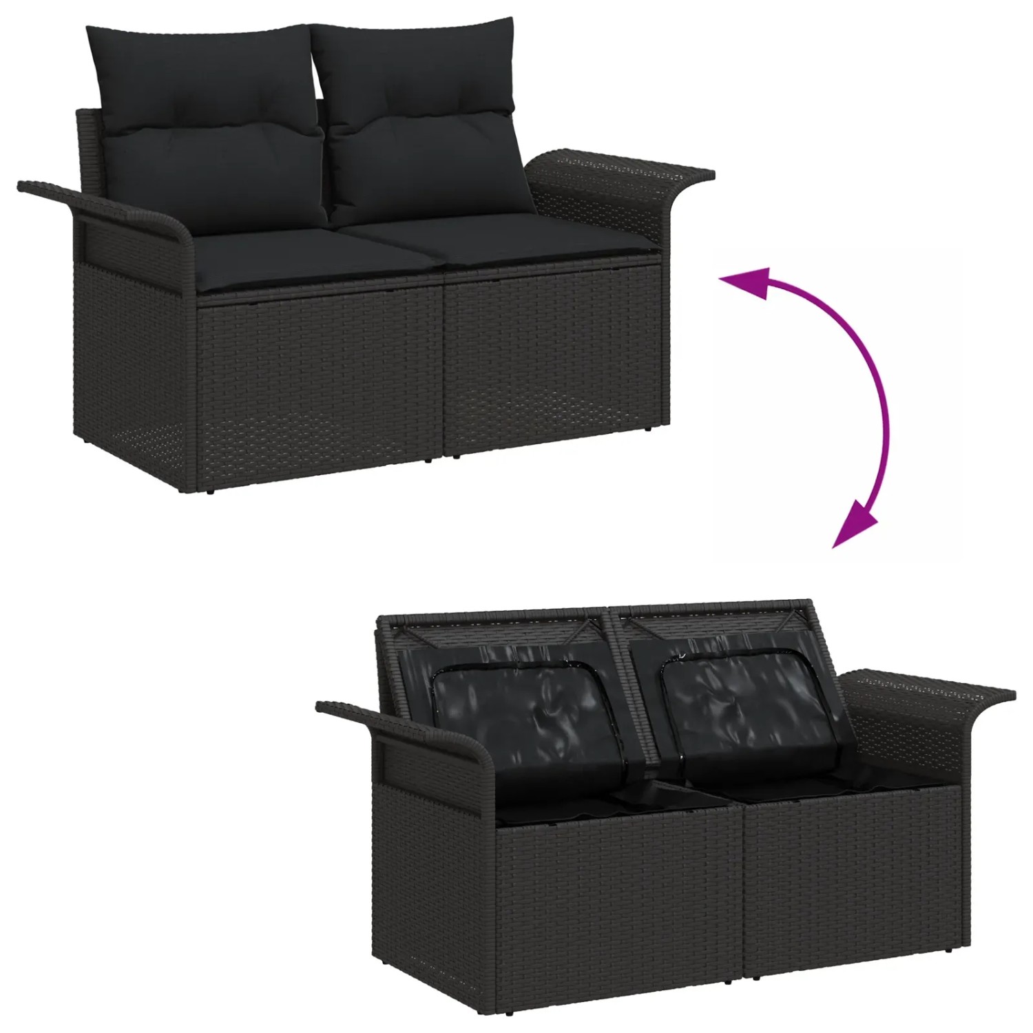 vidaXL Garten-Sofa-Set, 8-teilig, schwarz, Poly Rattan. Flexibel als Lounge oder mit Stauraum nutzbar.
