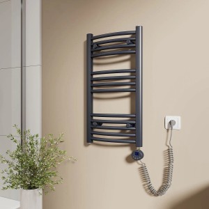 Emke Elektrischer Badheizkörper Gebogen mit Thermostat Handtuchtrockner mit Heizstab 75x40cm 300W Anthrazit