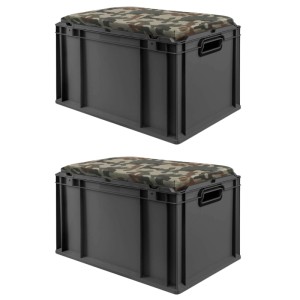 PROREGAL Sparset 2x Eurobox Nextgen Seat Box Camouflage HxBxT 36,5x40x60cm 65 Liter Griffe Offen Schwarz