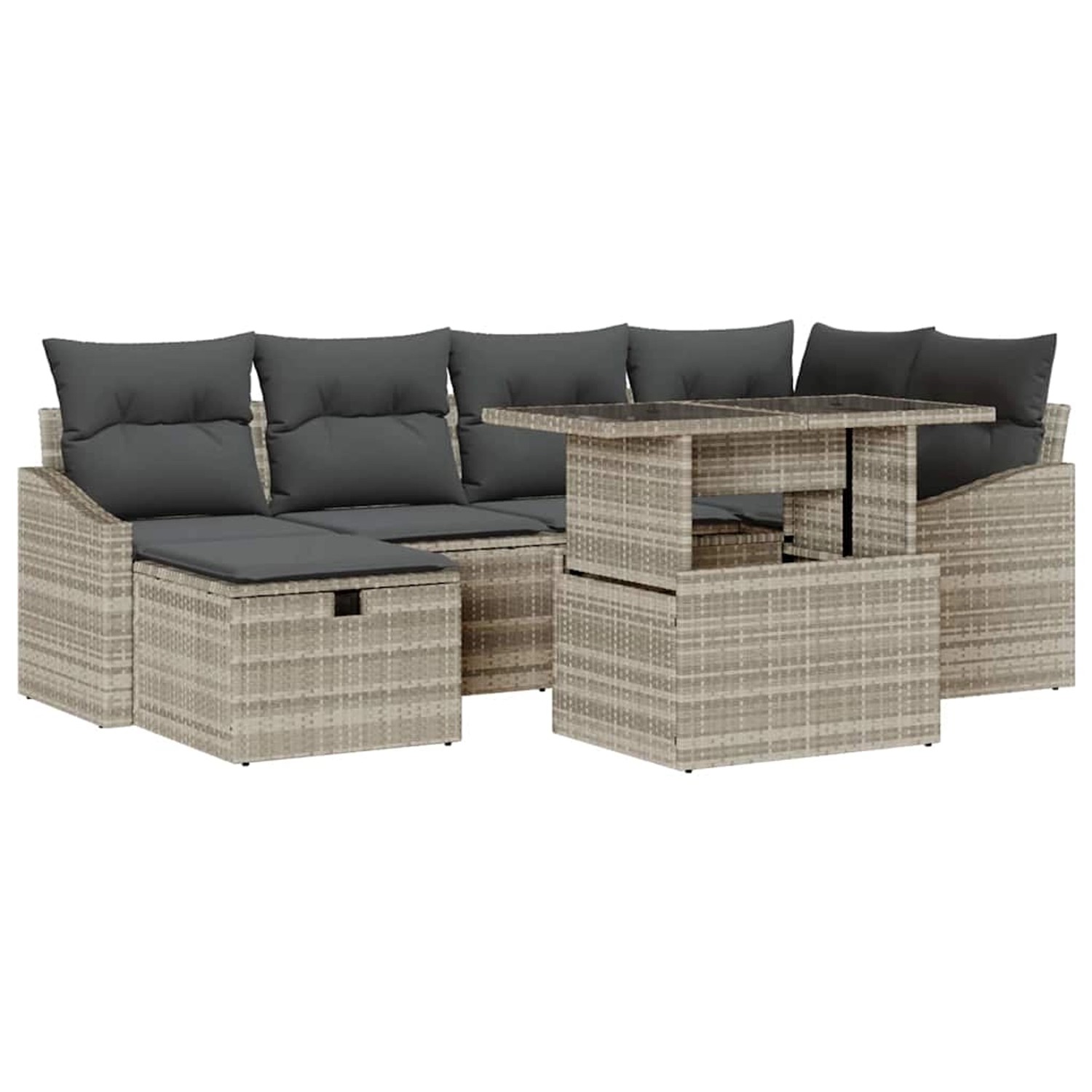 vidaXL Garten-Sofa-Set mit Kissen 7-Tlg Hellgrau Poly Rattan 3359839 günstig online kaufen
