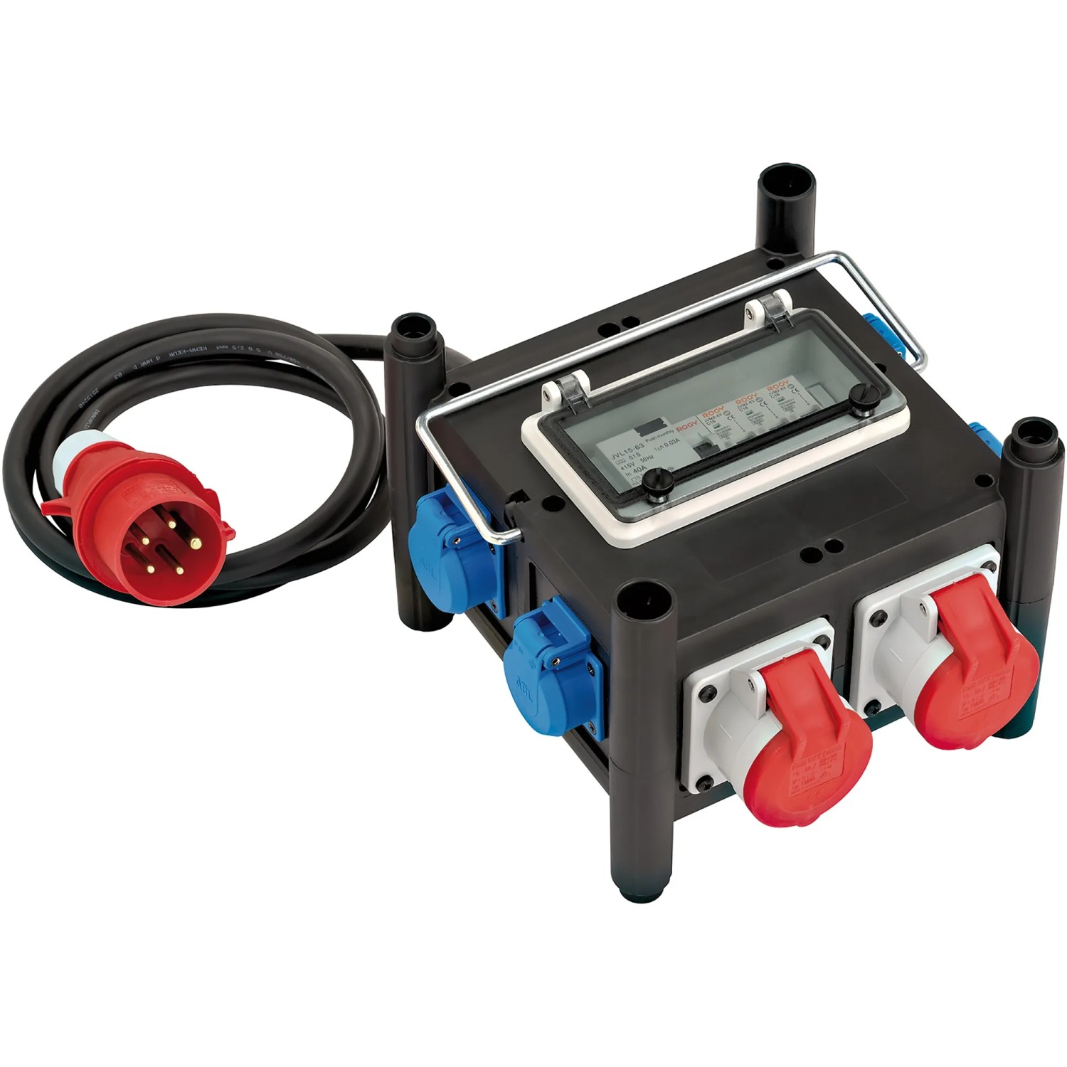 Brennenstuhl Baustromverteiler mit FI-Schalter, Gummi, CEE, IP44, 16A, schwarz, 2m Kabel.